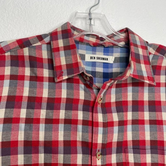 Ben Sherman Mens Red White Blue Plaid Button Down Long Sleeve Shirt Small - Picture 7 of 16